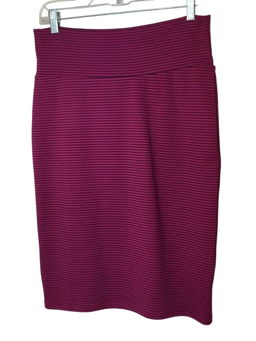 LuLaRoe M Pencil Skirt Raspberry Black Striped Stretchy Elegant Office Work